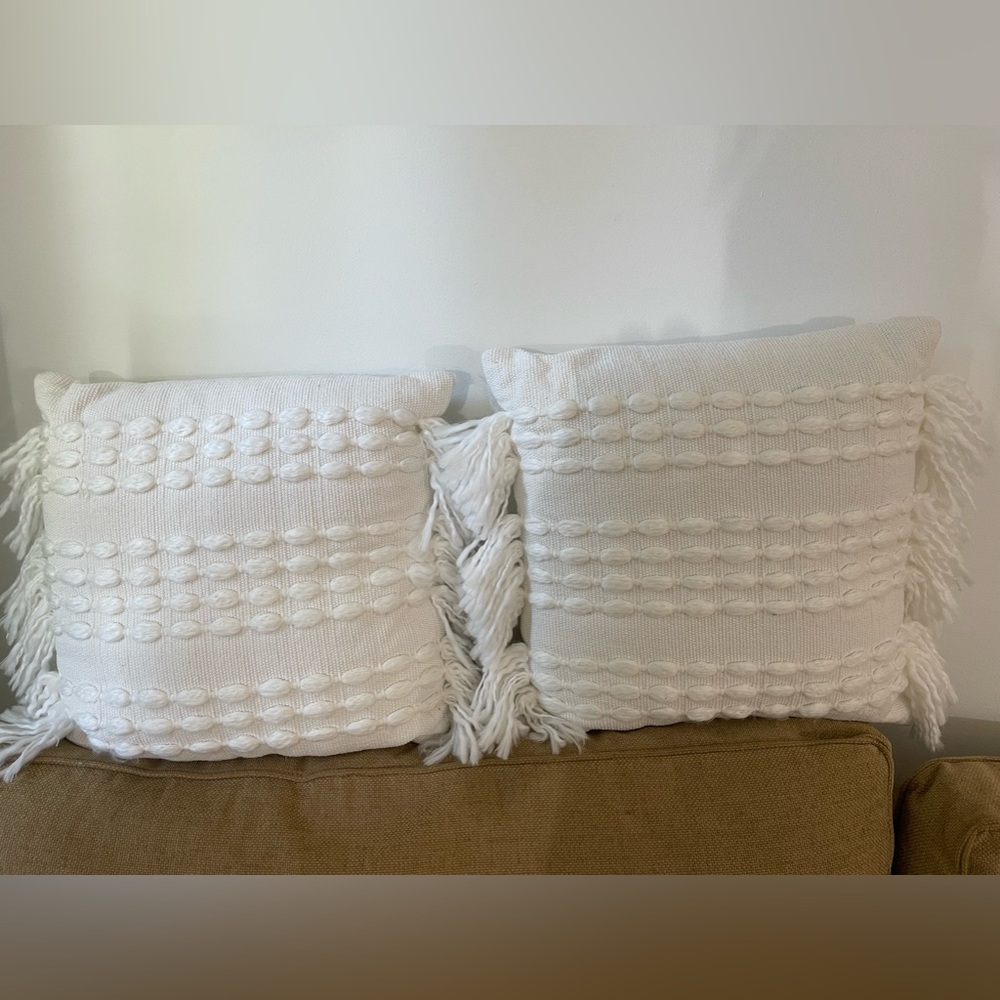 2 White Boho Decor Pillows